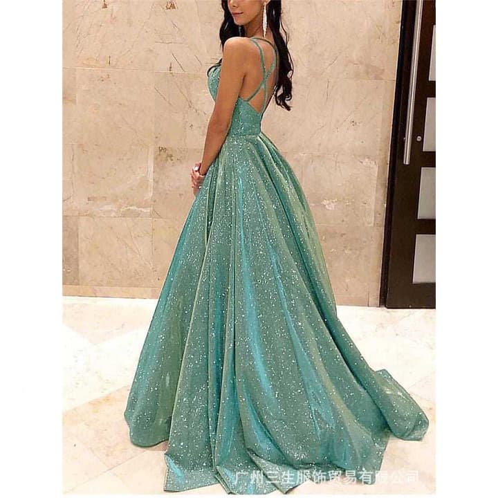 Novo tecido brilhante/vestido longo cinta fina/Prom