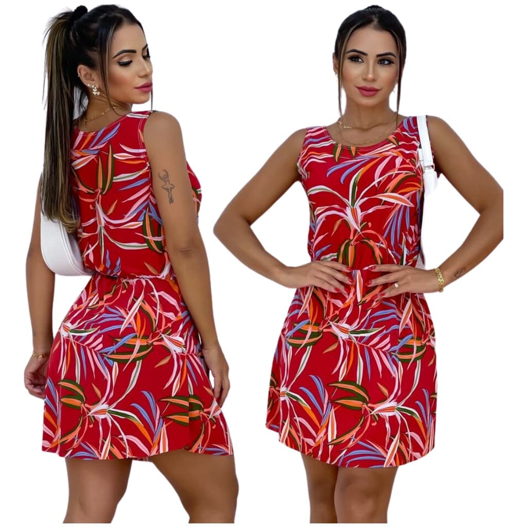 Kit 2 Vestido Malha Fria Elastico Cintura Soltinho Estampado