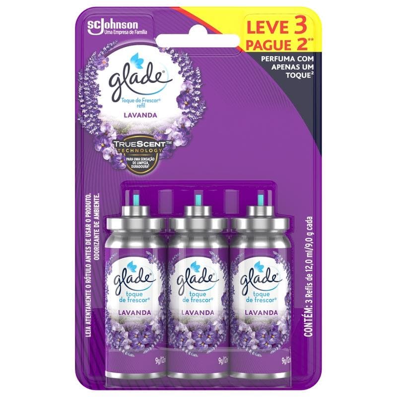 Odorizador de Ambiente Glade Lavanda Toque de Frescor 12ml Cada Refil Leve 3 Pague 2 Unidades