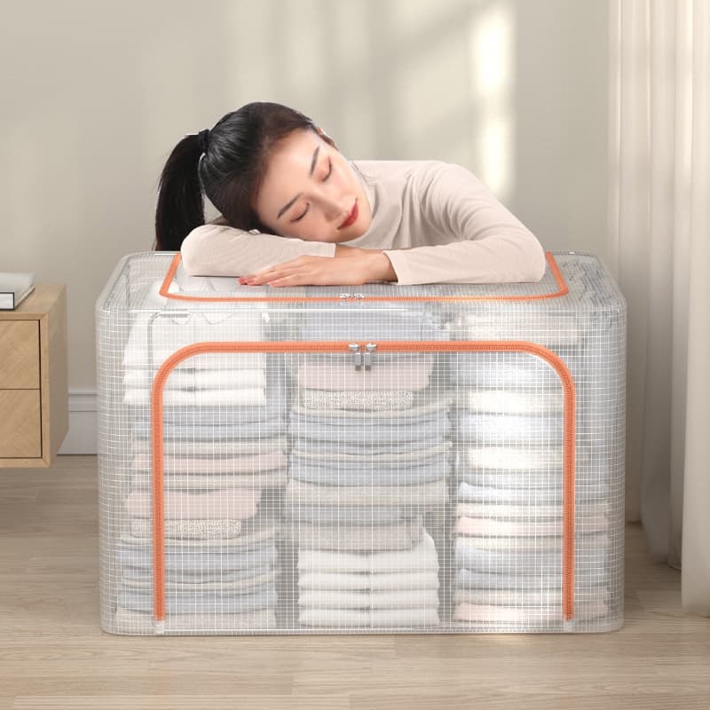 Caixa de armazenamento transparente com zíper caixa de armazenamento de guarda-roupa à prova d'água