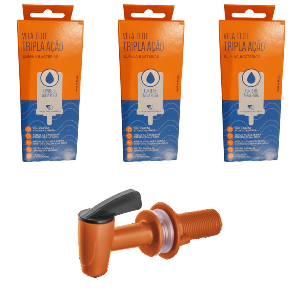 Kit 03 un Vela Elite Tripla Ação  + 01 un Torneira Herc Para Filtro Alavanca Manual