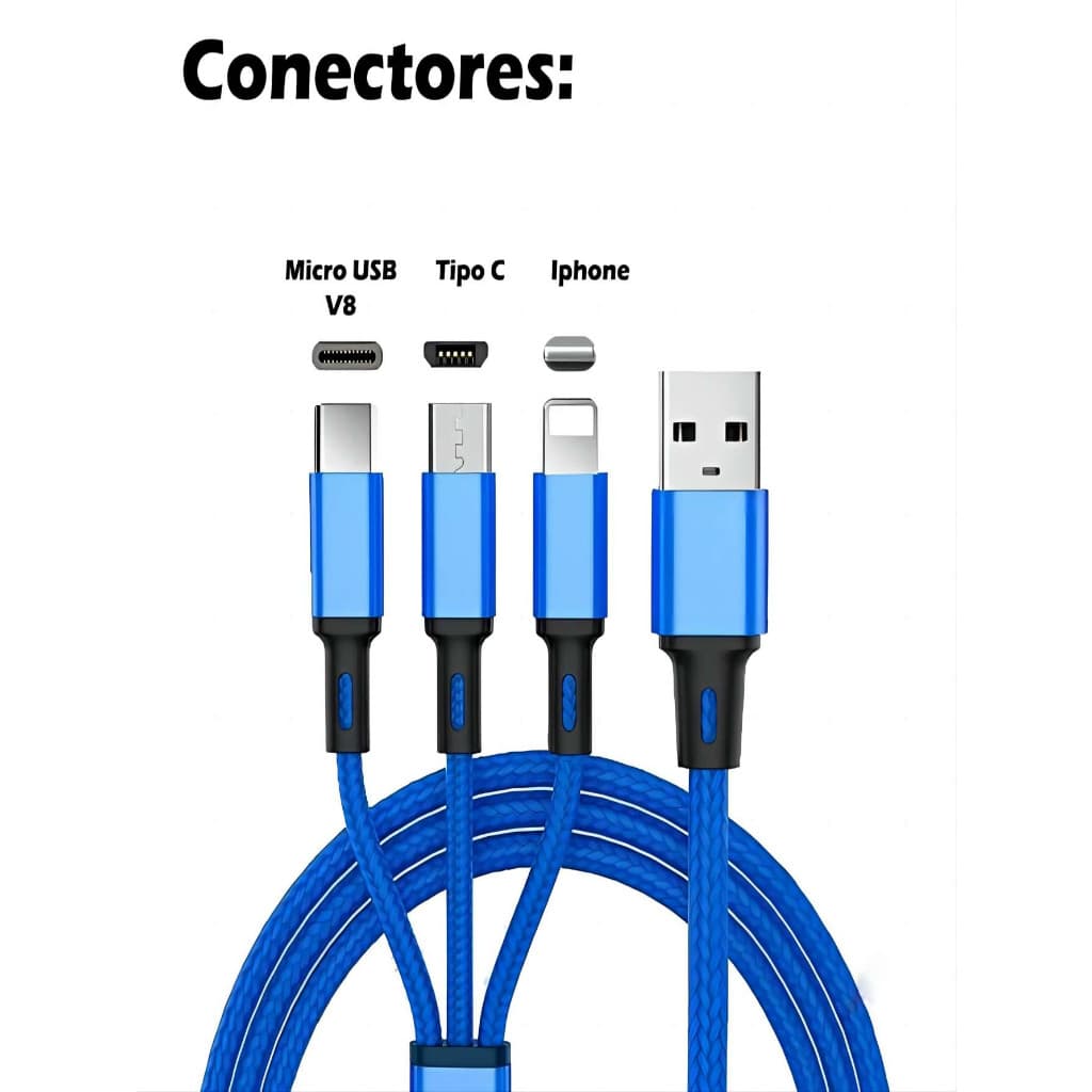 Cabo de Dados 3 em 1 Micro Usb V8/Tipo C/iPhone Carregador 3in1