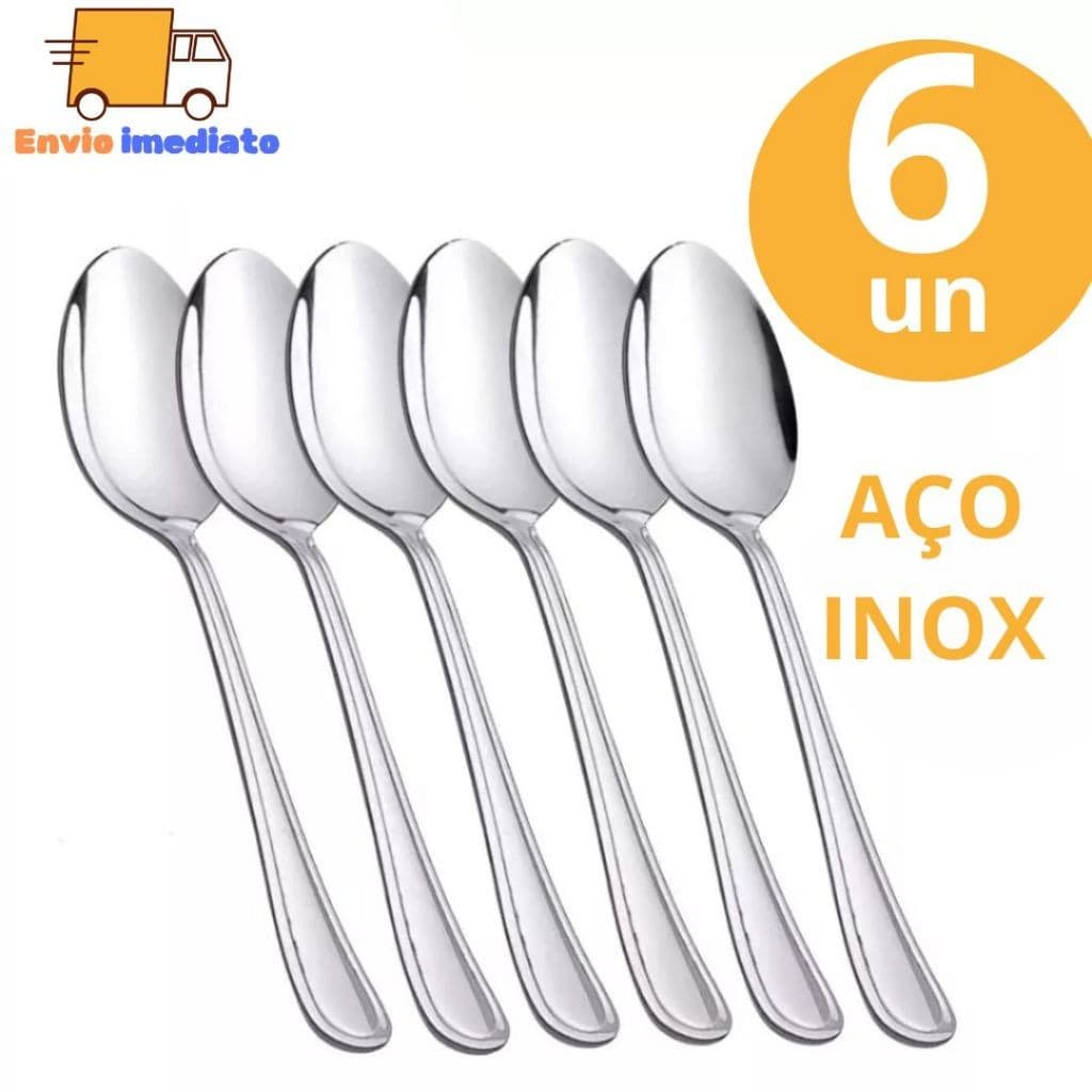 Conjunto de 6 Unidades Colher de Mesa GRANDE Talher 100% Aço Inox Sopa Arroz Para Casa Cozinha Bar Restaurante Buffet