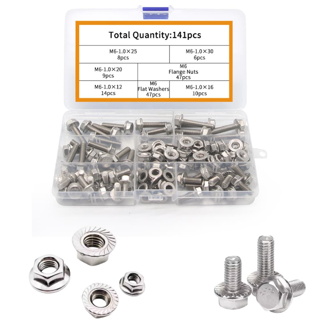 KIT 141 PARAFUSOS PORCAS SEXTAVADOS FLANGE FLANGEADO INOX M6