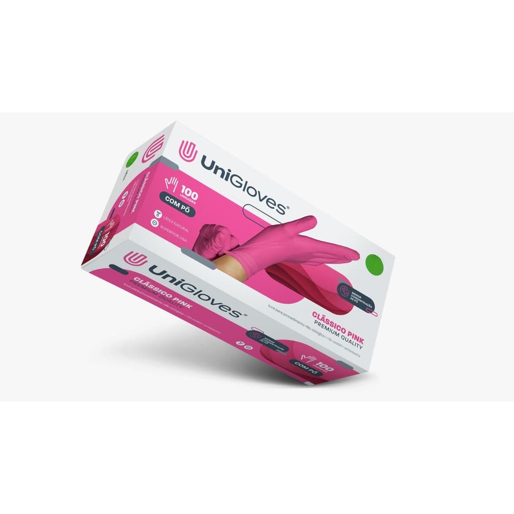 LUVA UNIGLOVES PROCEDIMENTO LATEX COM PO CLASSICO ROSA PINK 100UN