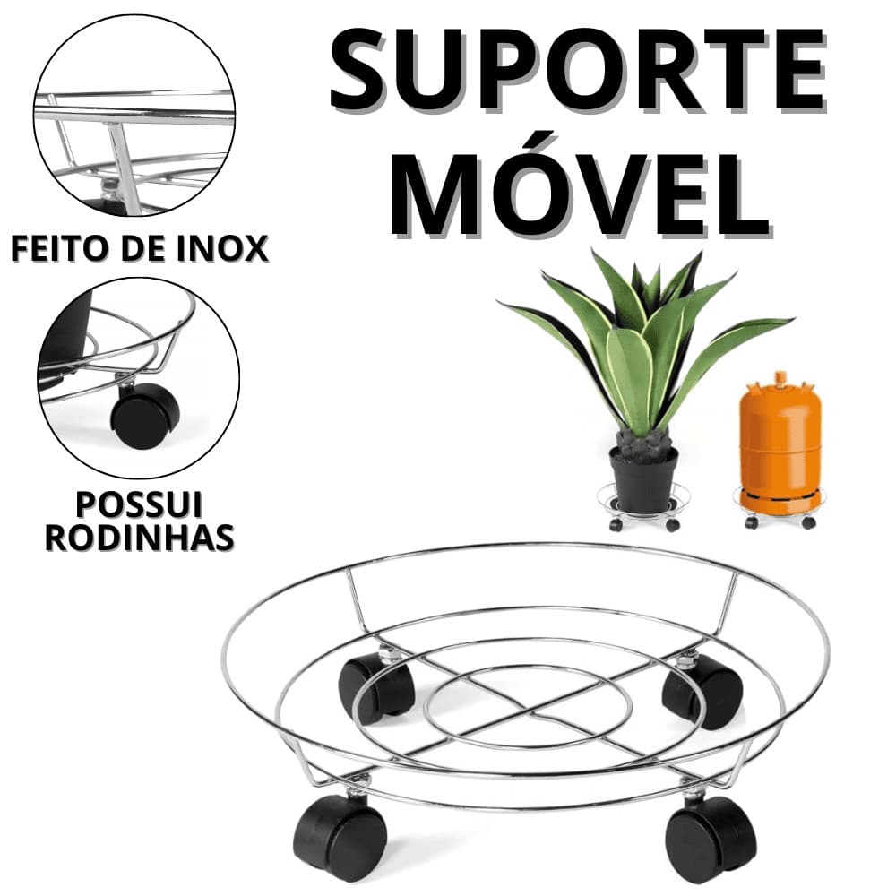 Suporte Para Botijão De Gás Inox Porta vaso Com Rodinhas Base Com Rodinha Móvel Redondo