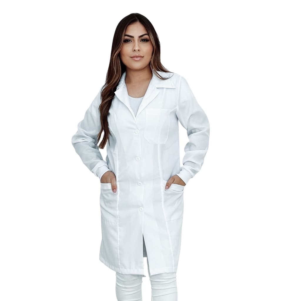 Jaleco Feminino Tradicional Botão Manga Longa C Punho Oxford Enfermagem Medicina Acinturado Dentista Acadêmico Estudante
