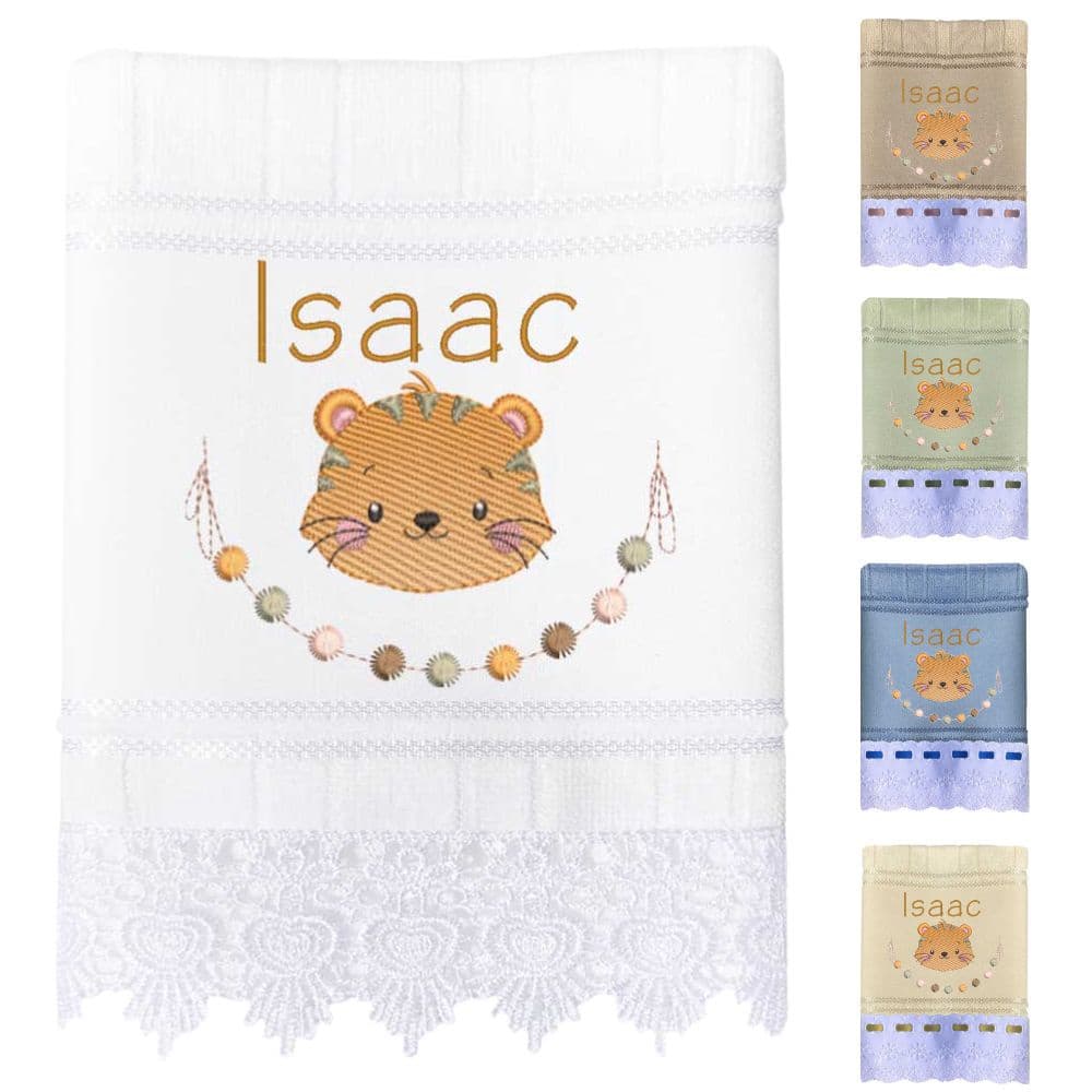 Toalha De Boca Safari Boho Tigre Bordada Com Nome Dohler Premium