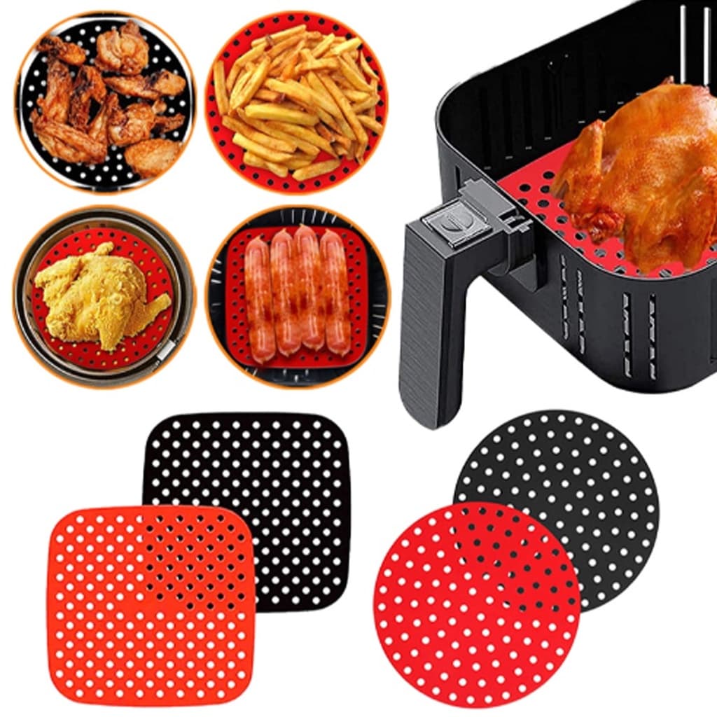 Tapete Protetor de silicone para Air Fryer Fritadeira Universal não gruda - Redondo / Quadrado