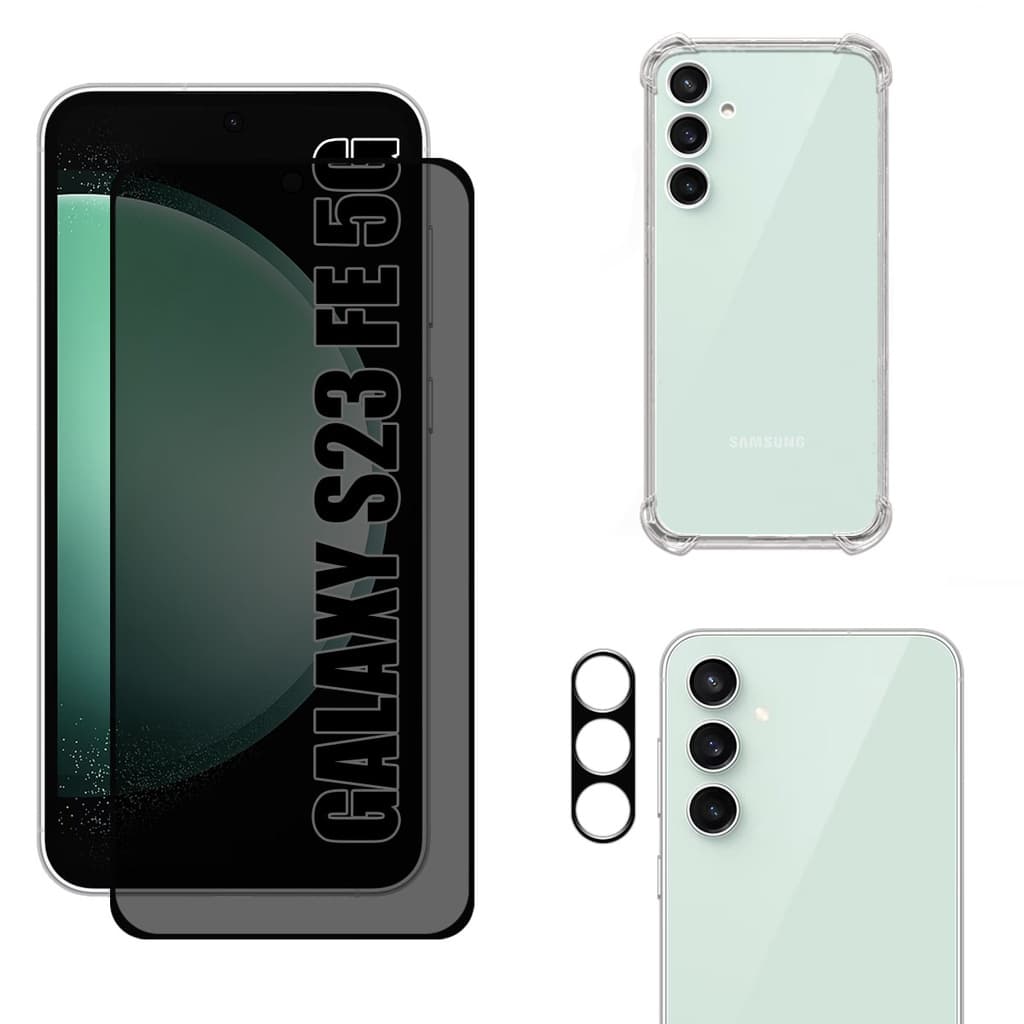 Kit Para Galaxy S23 FE 5g | Película de Privacidade 3D - Capa Anti Shock - Película da Câmera 3D