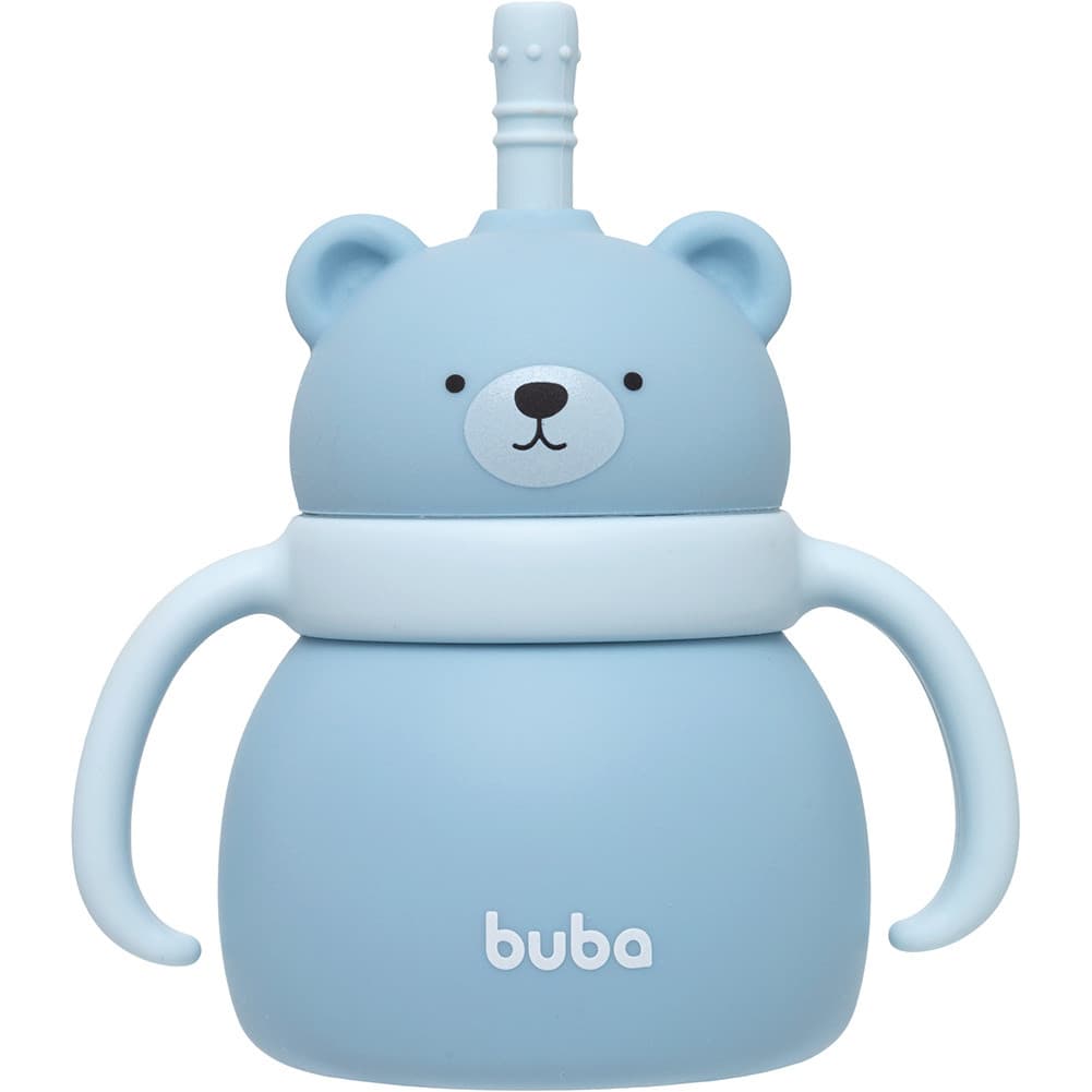 Copo Ursinho Menino em Silicone com Canudo 6m+ Buba