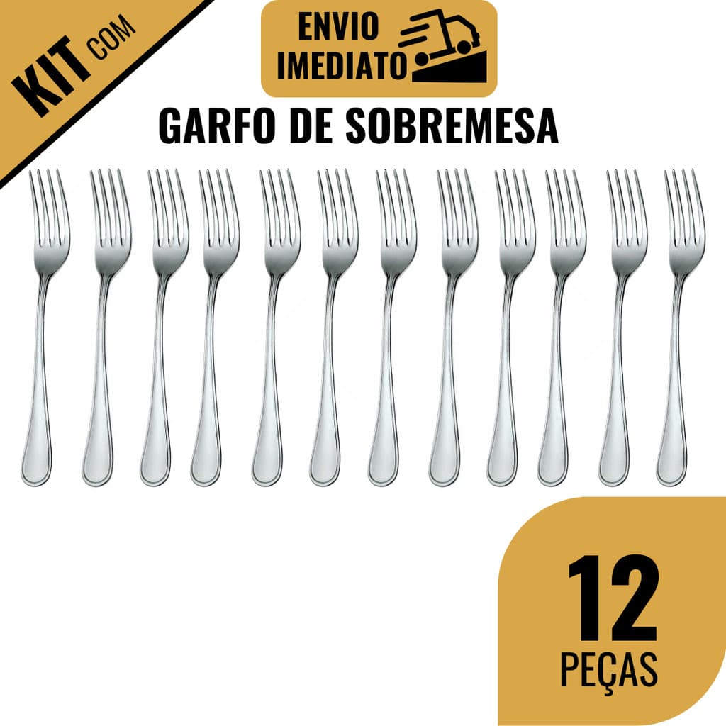 Kit 6/12 Garfo para Sobremesa Talher Inox Reutilizável para Cozinha Restaurante Lanchonete Cafeteria