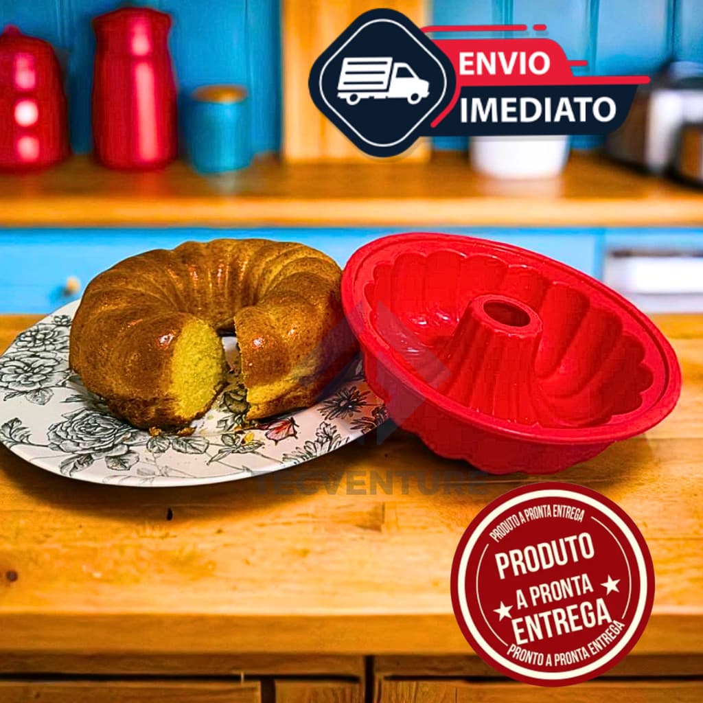 Forma de Silicone Redonda 20cm com Furo – Ideal para Bolos, Pudins e Tortas | Antiaderente e Resistente!