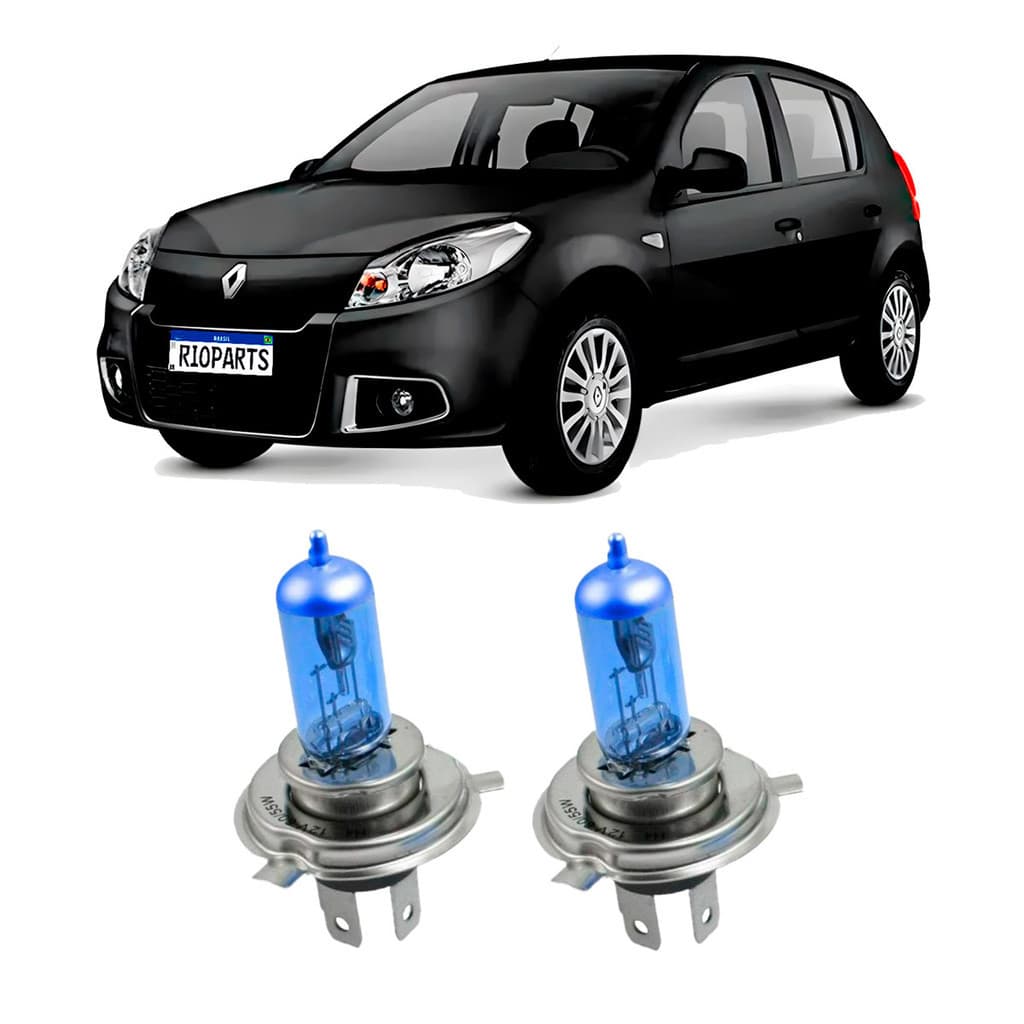 Par de Lâmpadas Super Branca Farol Sandero 2007 2008 2009 2010 2011 2012 2013 2013 2014 8500k H4