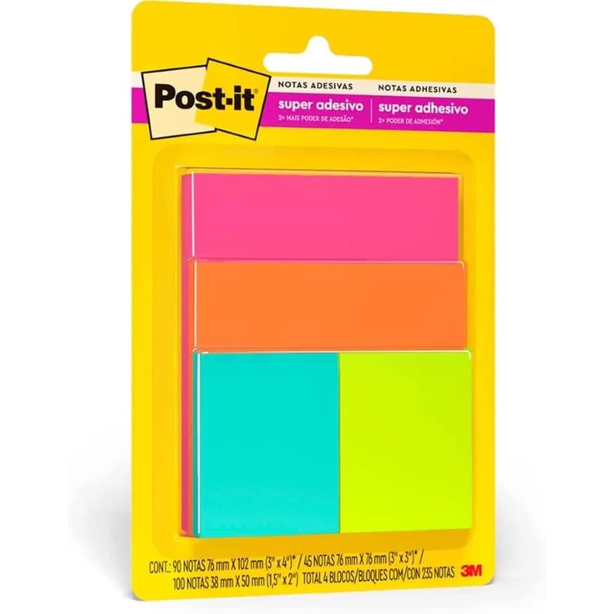 Bloco adesivo 3M post-it cascata com 4 blocos