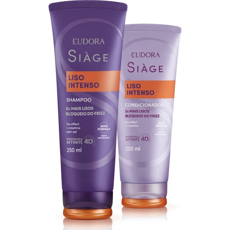Kit Eudora Siàge Liso Intenso Shampoo 250ml + Condicionador 200ml Mulher Homem Cabelo mais liso de salão profissional Presente em Promoção Cuidado Capilar Cabelo