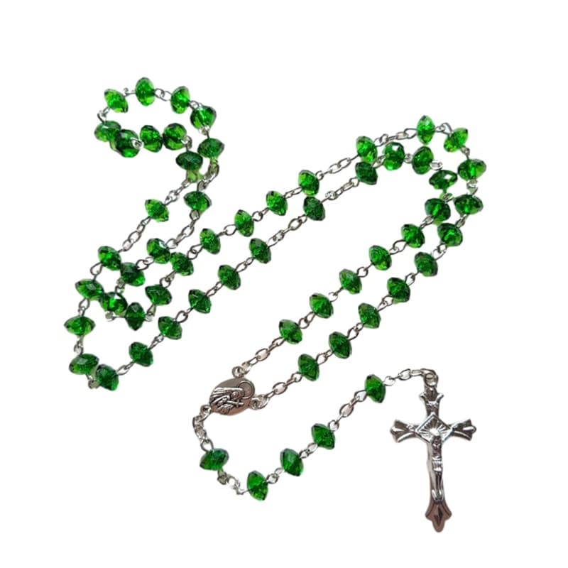 Kellnny Pedras Verdes Rosário Contas Colar Virgemmary ChristJesus Cruz Pingente Feminino Masculino Jóias Católicas