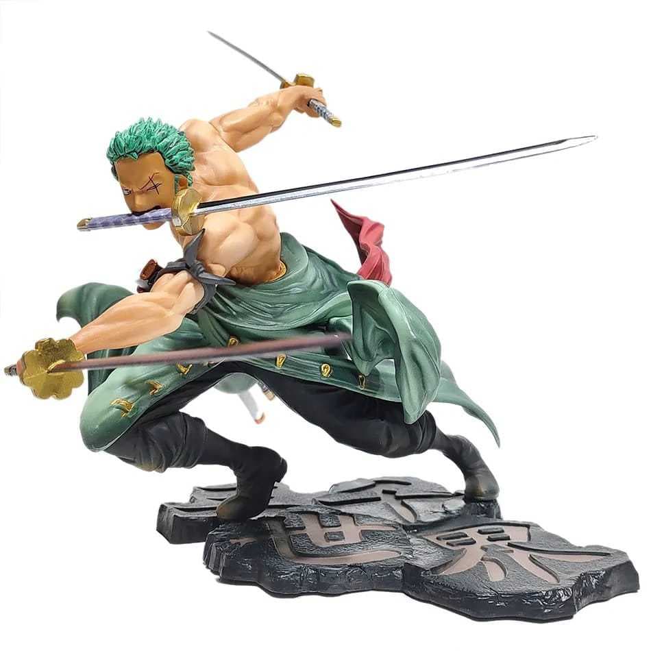 Boneco Anime One Piece Roronoa Zoro De 18cm/Três Faca/Combate
