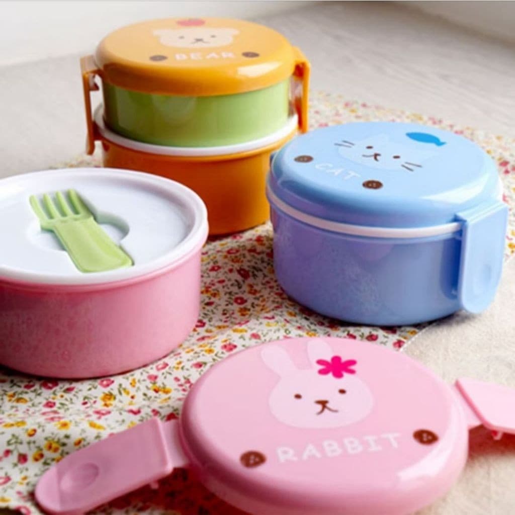 Lancheira Fofa De Animal de 540ml De Dupla Camada Redonda Mini Beneto Caixa De Frutas Microondas