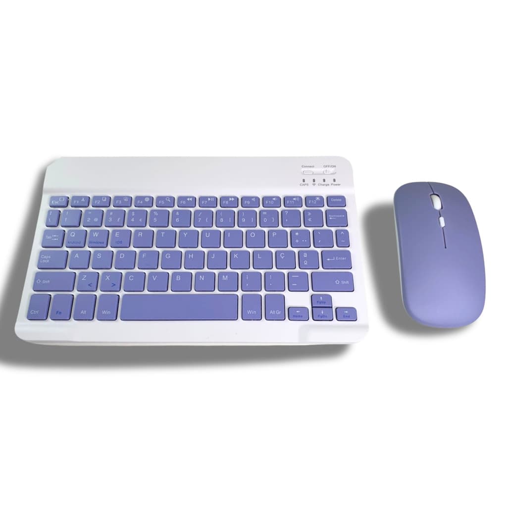 Kit Conjunto Teclado Mouse Bluetooth Sem Fio Coloridos Wireless Recarregável Portátil