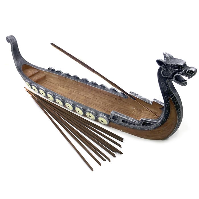 Incensário Barco Viking Prata Velho + Incenso Brinde