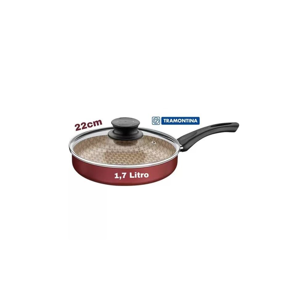 Frigideira Tramontina Com Tampa Vidro Antiaderente Turim Reta Starflon Max 22 cm 1,7 L