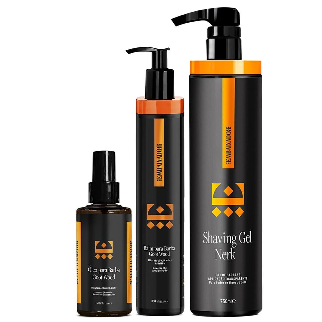Shaving Gel Nerk + Óleo e Balm Goot Wood Bancada Embaixador 750ml