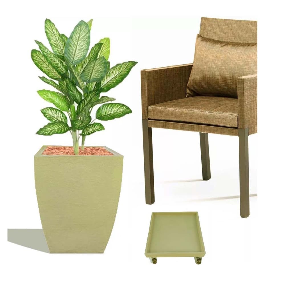 Kit Vaso Planta + Prato Rodízio 45x35 Moderno Trapézio Polietileno