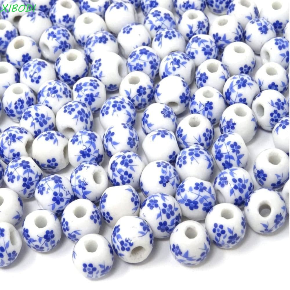 XIBODI 100 Peças De Contas De Porcelana , Cerâmica De 10mm , Flor De Formato Redondo , Espaçadoras