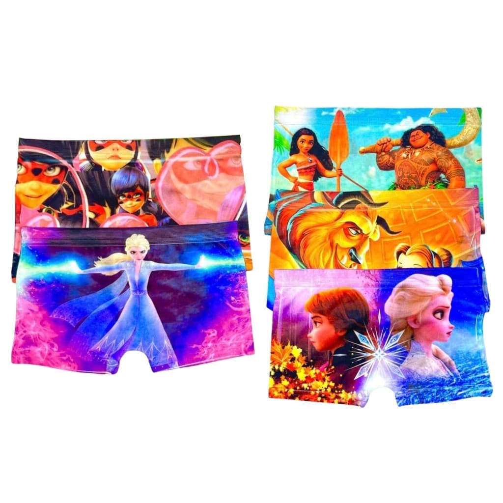 Kit 5 Calcinha Shortinho Infantil Feminina Boxer Menina Personagens Princesas Sublimada