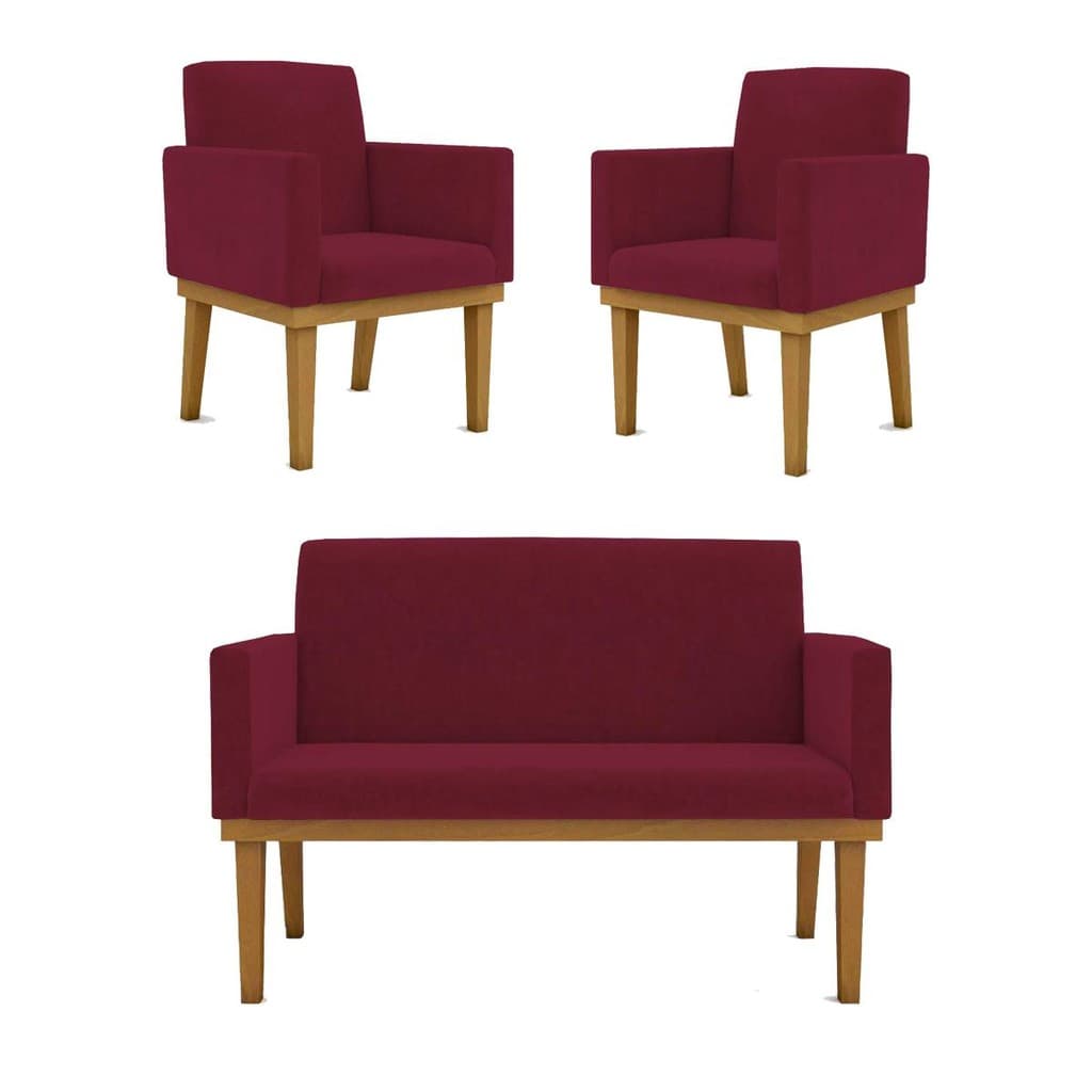 kit 3 Namoradeiras com Base + 6 Poltronas com base Marsala