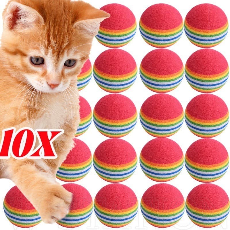 10 Peças Mini Bolas De Brinquedo Para Animais De Estimação-Bola De Algodão De Espuma EVA Arco-Íris Colorido-Suprimentos