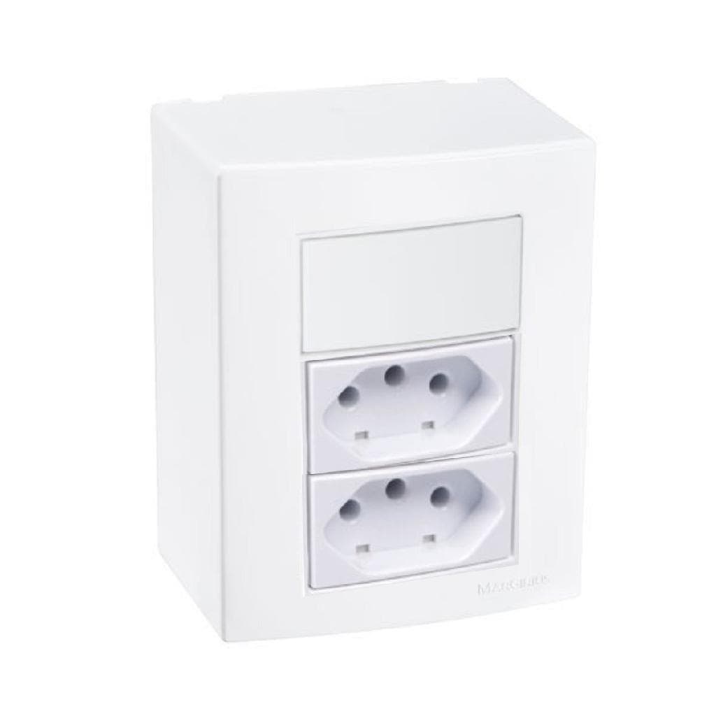 CAIXA SOBREPOR 1 INTERRUPTOR E 2 TOMADAS 20A LINHA SLEEK