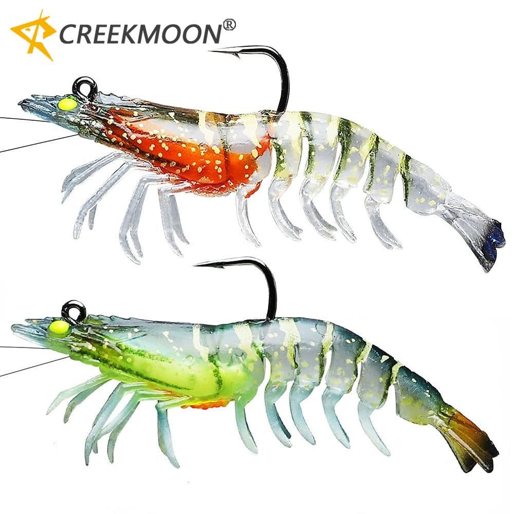 1PC 9cm 11.5g/7.5cm 8.8g Isca Artificial Luminosa De Silicone Falso Para Camarão Com Anzol Giratório De Contas De Pesca