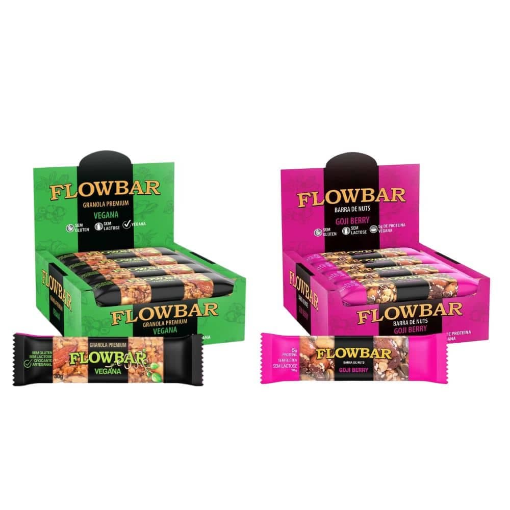 Kit 24 Barrinhas Nuts Granola Vegana e Goji Berry Flowbar