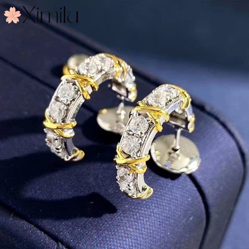 ❤ Original moda High-End cruz XO brincos de duas cores cheio de diamante luxo em forma de U brincos de ouro rosa feminin