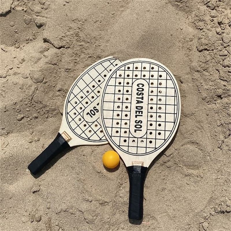 Kit Jogo Frescobol Tênis De Praia 2 Raquetes Madeira + Bola