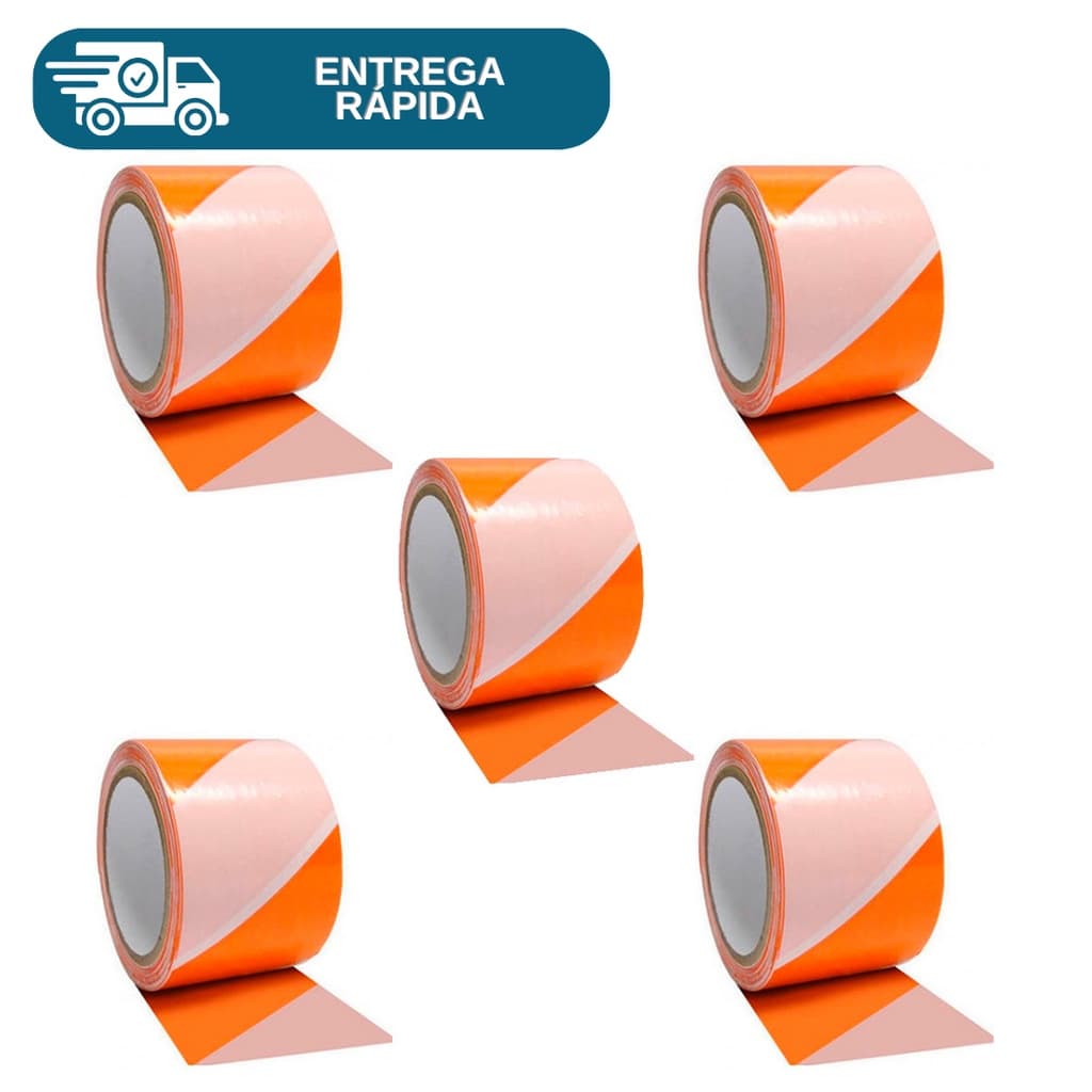 Kit 5 Fita Zebrada Laranja e Branco Para Isolamento 70mm X 150 Metros Sinalização