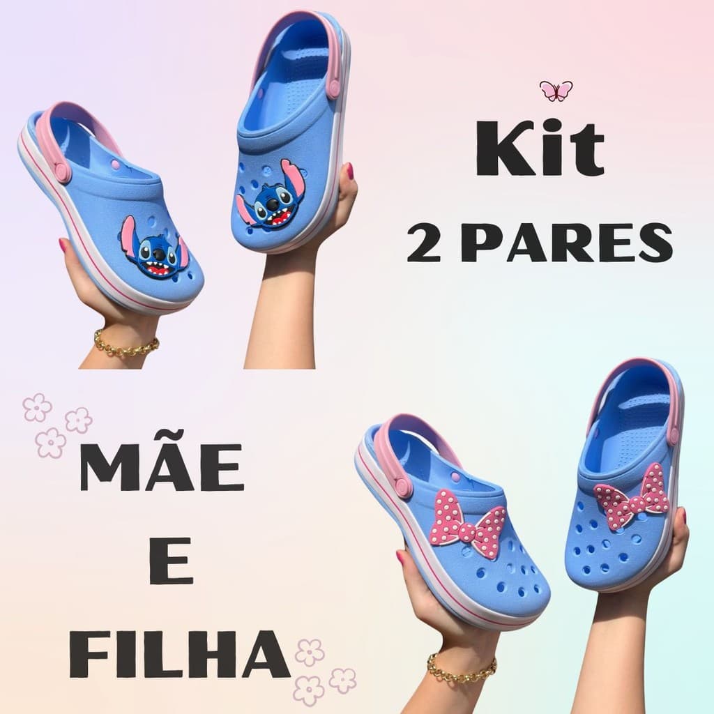 Kit 2 Pares Babuche Sandália Adulto Injetado Fachetado Moderno Personagens Mãe e Filha