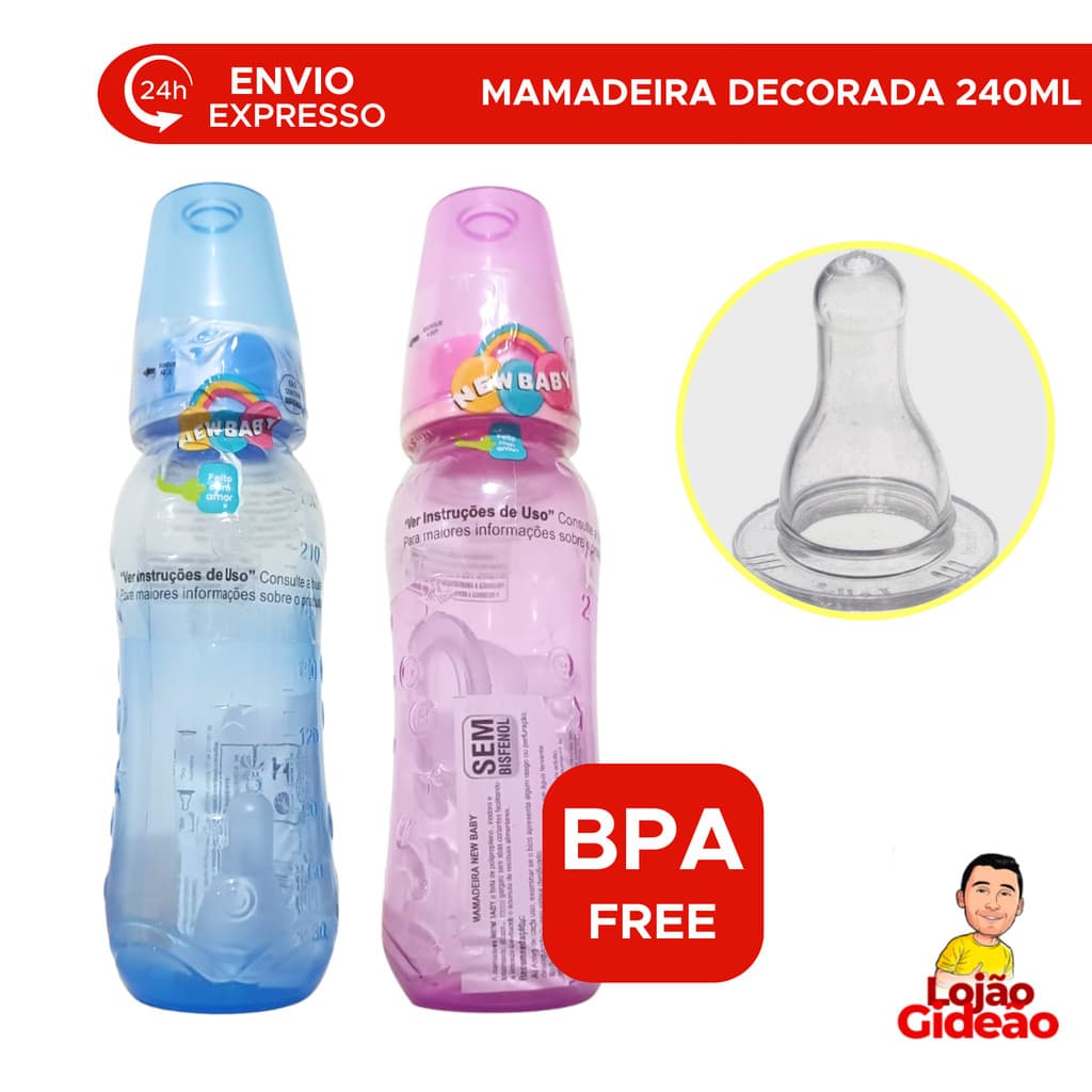 Mamadeira  Grande Decorada Azul Rosa Mamadeira 240ml