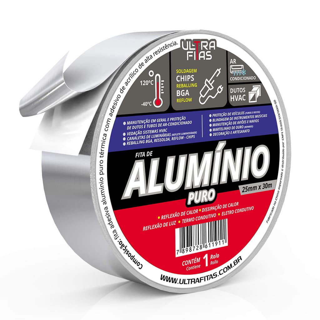 Fita Adesiva Aluminio 25mm X 30 Metros