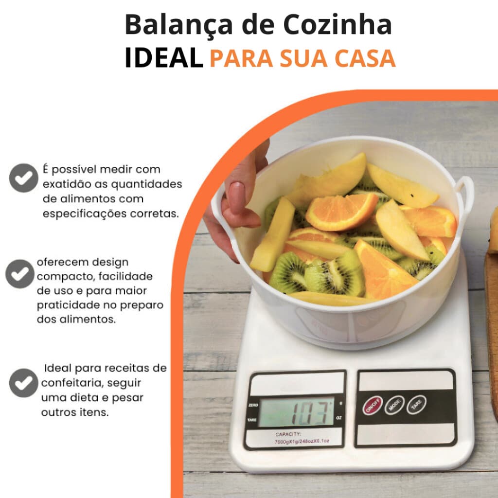 Balança Digital De Cozinha Com Precisão de 1g a 10Kg Para Dieta e Nutrição