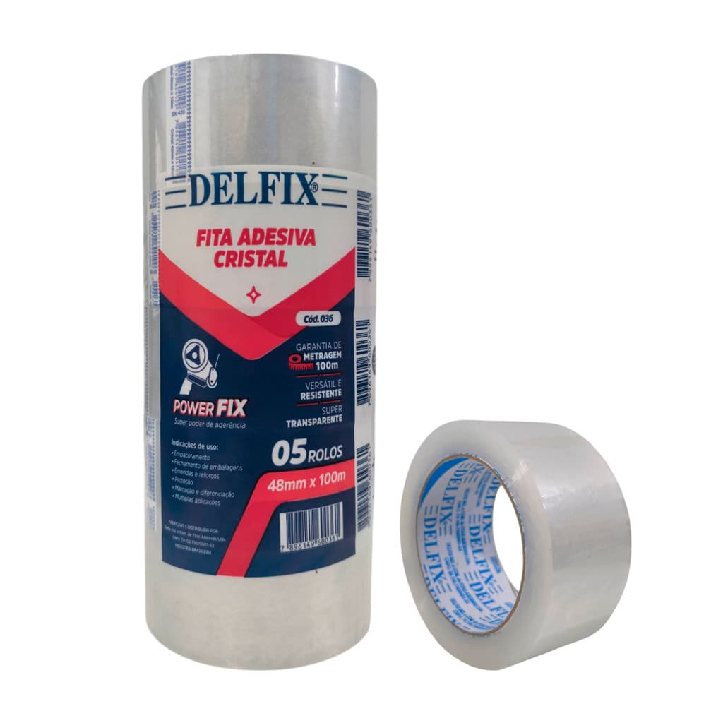 5 Fitas Adesiva Transparentes Delfix Alta Qualidade 48Mm X 100M