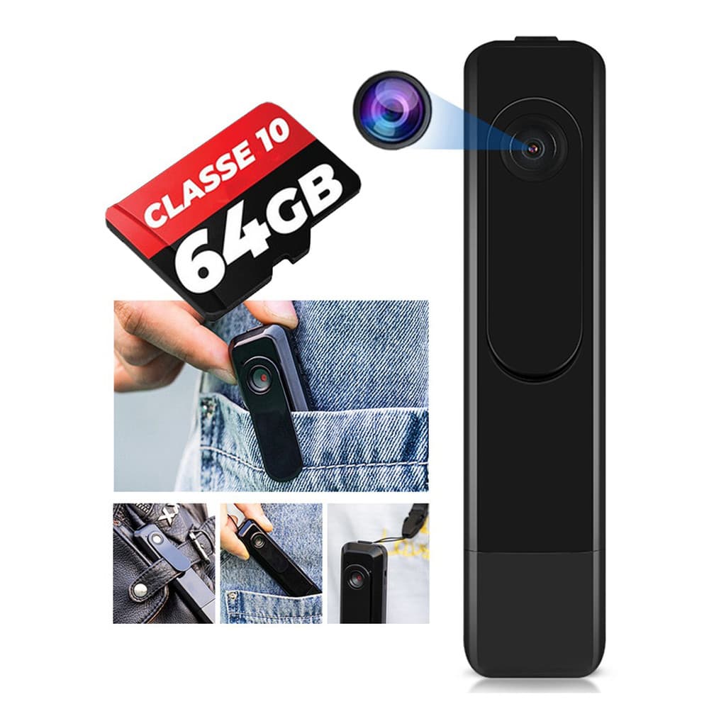 Mini Câmera Escondida + Cartão 64GB Filmadora M18 Secreta Caneta Bolso Plug Full Hd 1080p