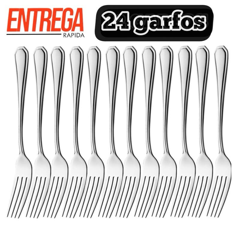Jogo Aço Inox 24 Garfos De Mesa Churrasco Premium Continental