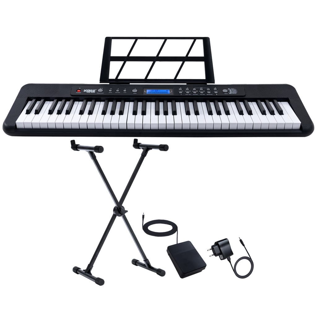 Kit Teclado Digital Kobe KB-300 5/8 61 Teclas c/ Sensibilidade ao Toque Pedal Sustain Suporte em X