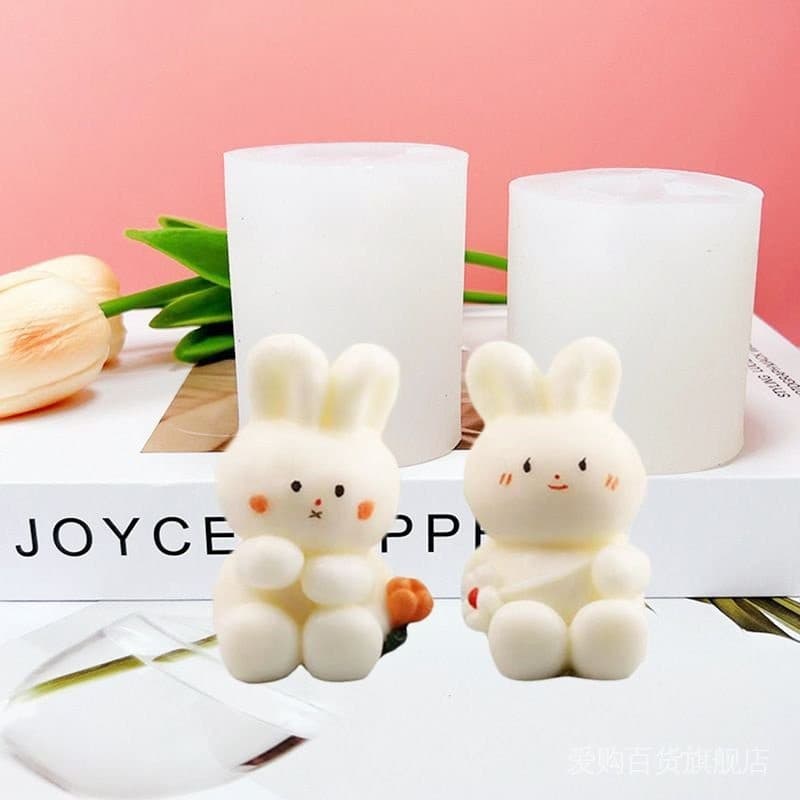 Molde de geléia de leite Molde de geléia de leite Molde de geléia de leite Coelho tridimensional Molde de vela perfumado Bolo de Mousse de Bolo de Bolo de Bolo Decoração de Carro Coelho Branco Molde de Silicone 11 /16