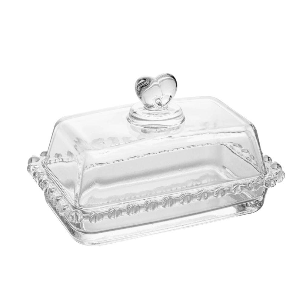Manteigueira Porta Mantimento com Tampa de Cristal Coração Mesa Posta Mantegueira 17 cm