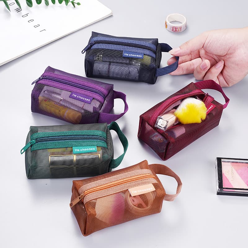 Bolsa De Moedas De Malha Quadrada 3D De Nylon Simples Cartão Chave De Grande Capacidade Armazenamento Com Zíper Transpar