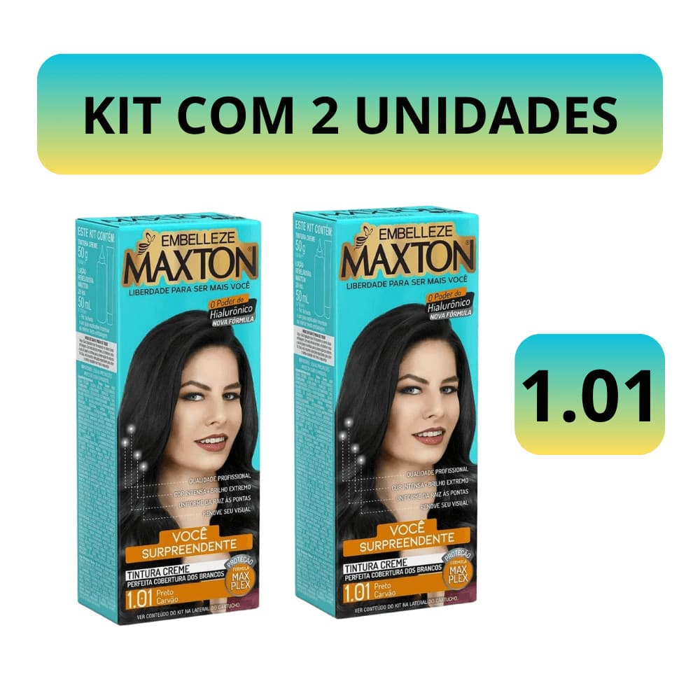 Kit Tintura de Cabelo Maxton Preto Carvão 1.01 Embelleze - KIT COM 2 UNIDADES